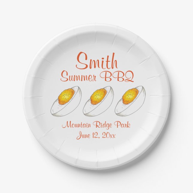 Personalized Yellow Deviled Egg Summer BBQ Picnic Paper Plate (Front)