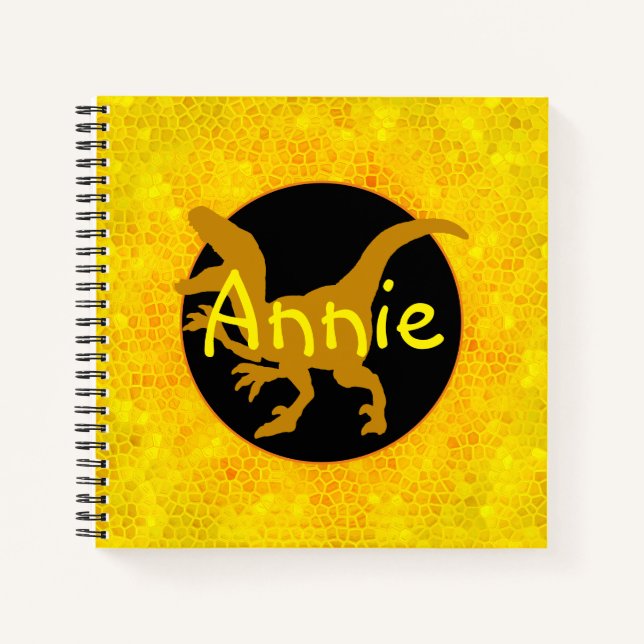 Personalized Yellow Dinosaur Hide Notebook (Front)