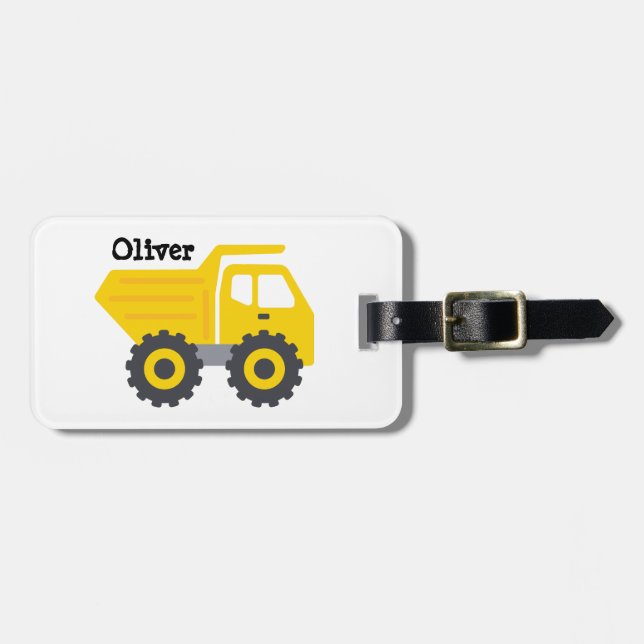 Personalized Yellow Dump Truck Boy School name tag (Front Horizontal)