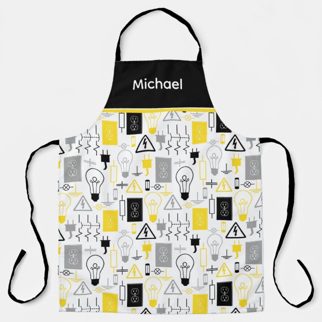 Personalized Yellow Electrical Electrician Apron (Front)
