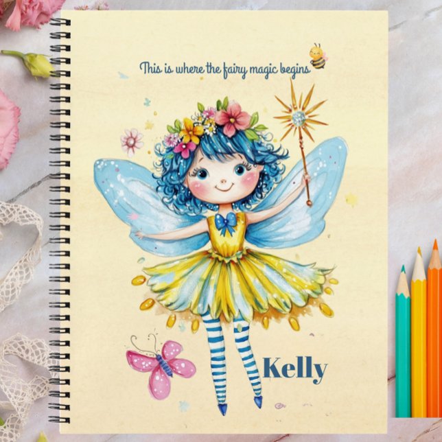 Personalized Yellow Fairy Notebook and Journal (Personalized Pastel Yellow Fairy Notebook – Cute Watercolor Fairy Journal for Girls – Custom Name St)