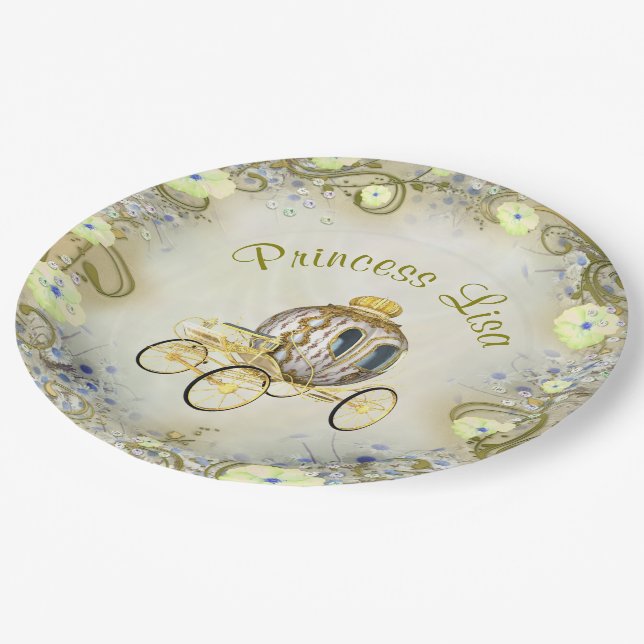 Personalized Yellow Floral Princess Enchanted Paper Plate (Angled)