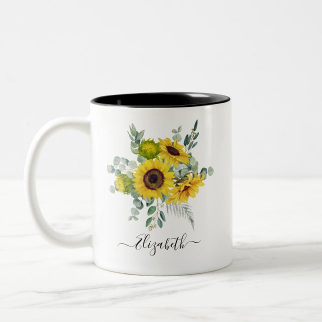 Personalized Yellow Floral Sunflower Mug (Left)