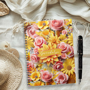 Personalized Yellow Flowers spiral bound Notebook