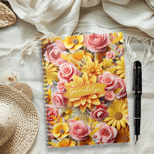 Personalized Yellow Flowers spiral bound Notebook (Creator Uploaded)