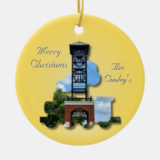 Personalized (Yellow) Foley Clock Tower & Train Ceramic Ornament