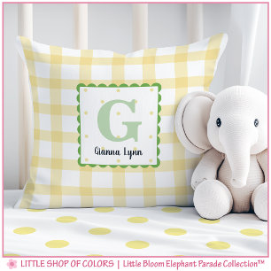 Personalized Yellow Gingham Monogram Nursery Throw Pillow