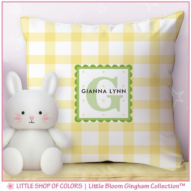 Personalized Yellow Gingham Monogram Nursery Throw Pillow (Creator Uploaded)