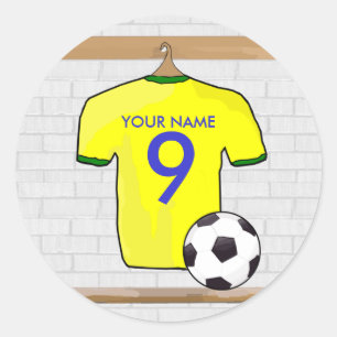 Personalized Yellow Green Football Soccer Jersey Classic Round Sticker