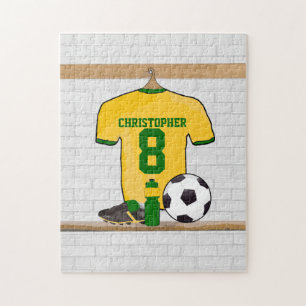 Personalized Yellow Green Football Soccer Jersey Jigsaw Puzzle