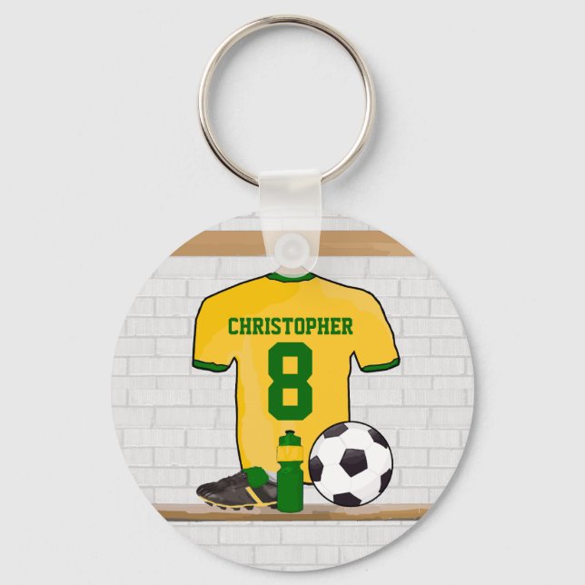 Personalized Yellow Green Football Soccer Jersey Keychain (Front)