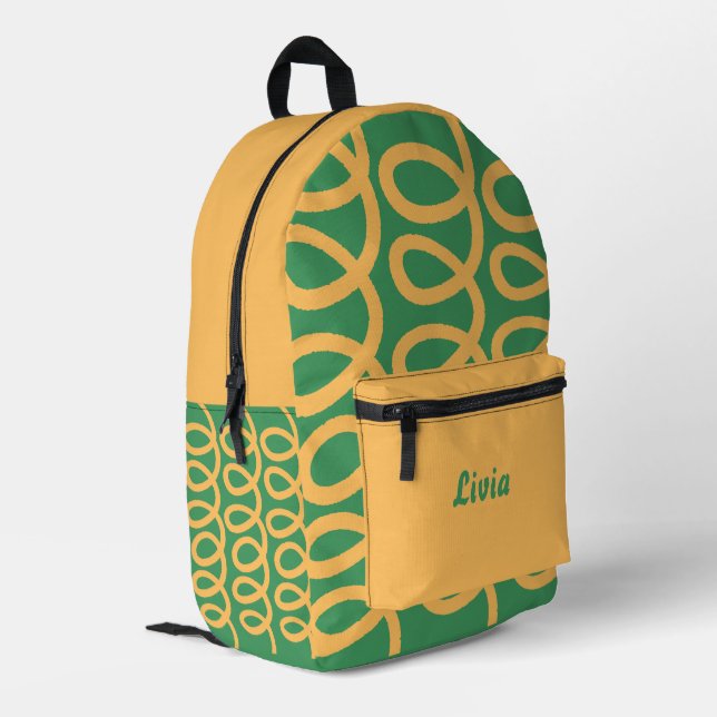 Personalized Yellow/Green Fun Pattern Printed Backpack (Back Corner Left)