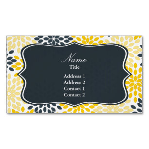 Personalized Yellow, Grey Charcoal Modern Floral Magnetic Business Card