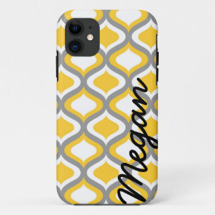 Personalized Yellow Grey Ogee Pattern iPhone 11 Case