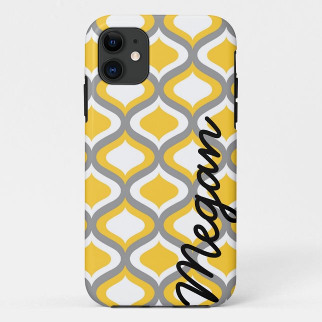Personalized Yellow Grey Ogee Pattern Case-Mate iPhone Case (Back)