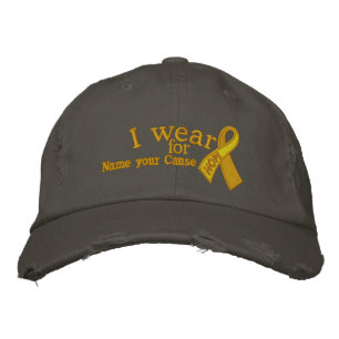 Personalized Yellow Hope Ribbon Your Text Embroidered Hat