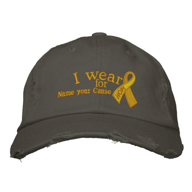 Personalized Yellow Hope Ribbon Your Text Embroidered Hat (Front)