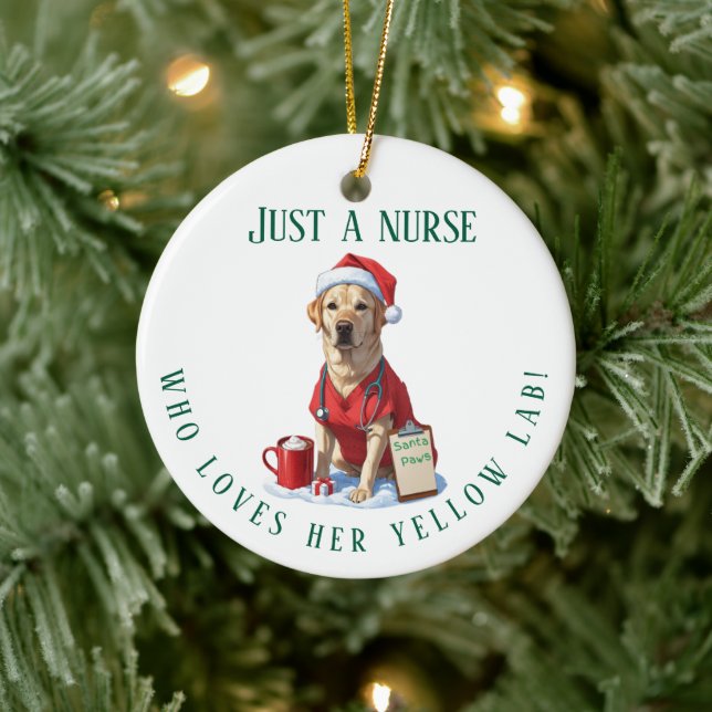 Personalized Yellow Lab Lover Nurse Christmas Gift Ceramic Ornament (Tree)