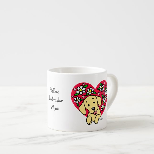 Personalized Yellow Lab Mom Floral Heart Cartoon Espresso Cup (Front Right)
