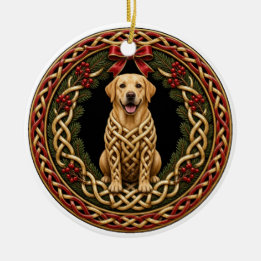 Personalized Yellow Lab Wreath Celtic Knot Ceramic Ornament