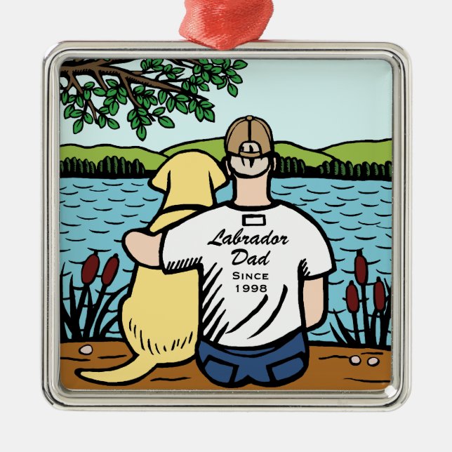 Personalized Yellow Labrador and Dad Metal Ornament (Front)