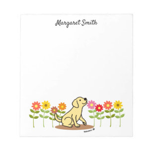 Personalized Yellow Labrador and Green and Flowers Notepad