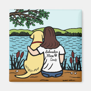 Personalized Yellow Labrador and Mom Long Magnet