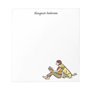 Personalized Yellow Labrador and Mom Reading Notepad