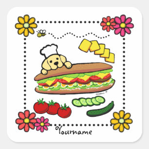 Personalized Yellow Labrador Bakery Cartoon Square Sticker