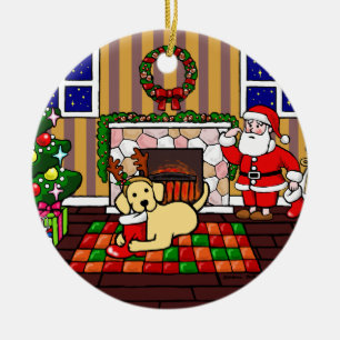 Personalized Yellow Labrador Christmas Cartoon Ceramic Ornament