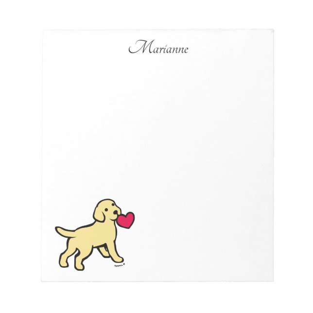 Personalized Yellow Labrador Puppy and Heart Notepad (Front)