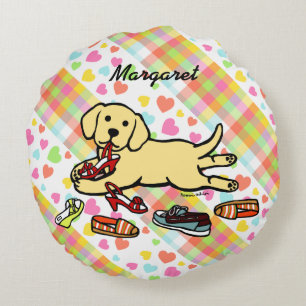Personalized Yellow Labrador Puppy Cartoon Round Pillow