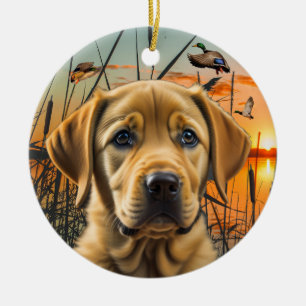 Personalized Yellow Labrador Puppy  Ceramic Ornament