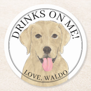 Personalized Yellow Labrador Wedding Round Paper Coaster