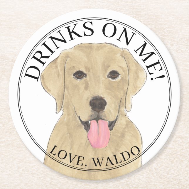 Personalized Yellow Labrador Wedding Round Paper Coaster (Front)