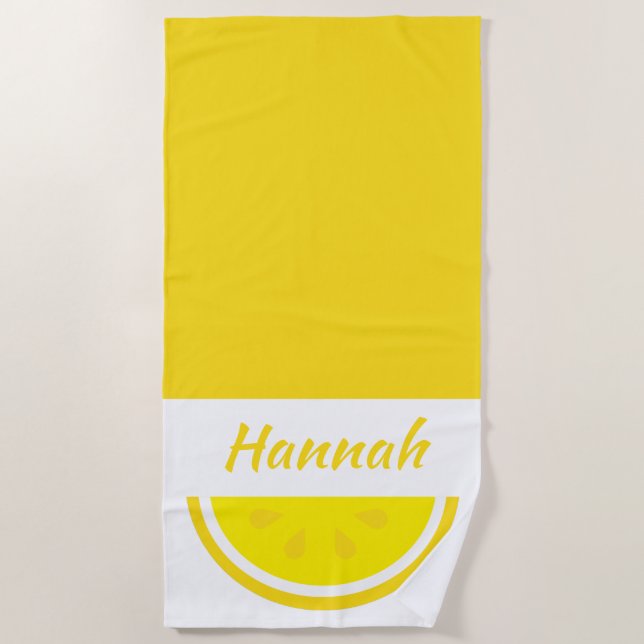 Personalized Yellow Lemon Beach Towel (Front)