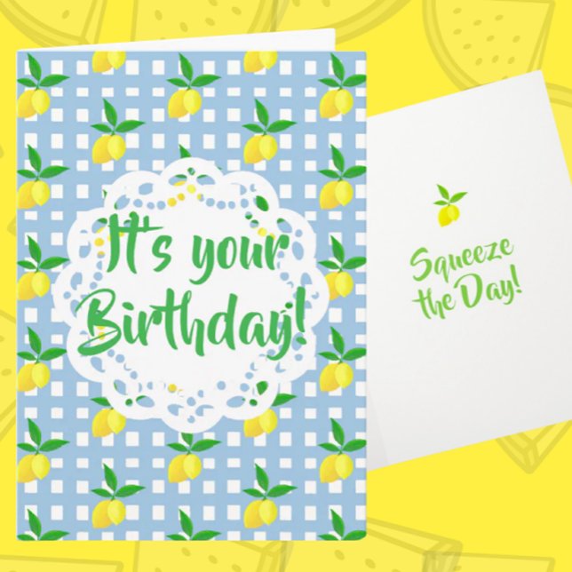 Personalized Yellow Lemons Blue White Birthday  Card (Personalize it!)