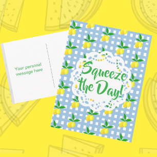 Personalized Yellow Lemons Blue White  Postcard