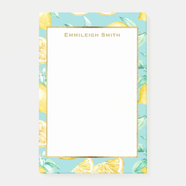 Personalized Yellow Lemons on Light Blue Post-it Notes (Front)