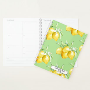 Personalized Yellow Lemons on Light Green Planner