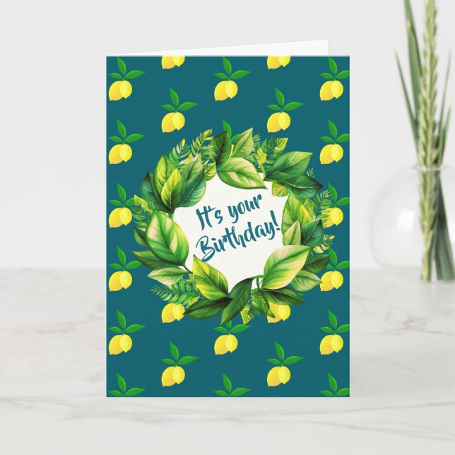 Personalized Yellow Lemons Teal  Card (Front)