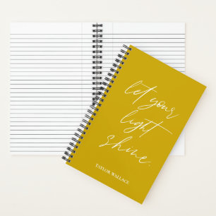 Personalized yellow Let Your Light Shine quote Notebook