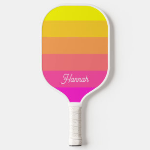 Personalized Yellow Magenta Ombre Stripe Pickleball Paddle