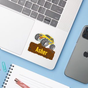 Personalized Yellow Monster Truck Name Labels