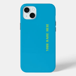 Personalized Yellow Name Solid Baby Blue Colour iPhone 15 Plus Case