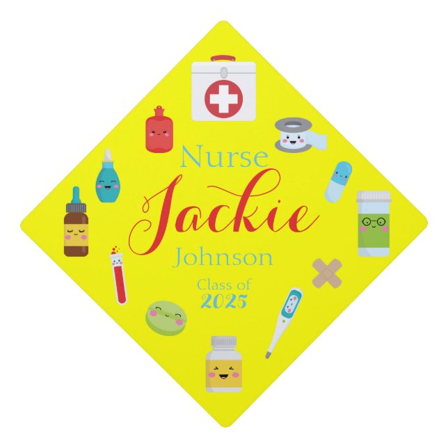 Personalized Yellow Nursing Graduation Cap Topper (Front)
