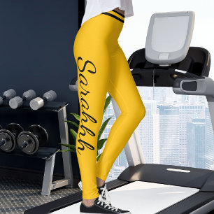 Personalized Yellow Orange Black Stripes Cute Name Leggings