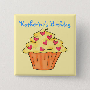 Personalized Yellow & Orange Cupcake Birthday 2 Inch Square Button