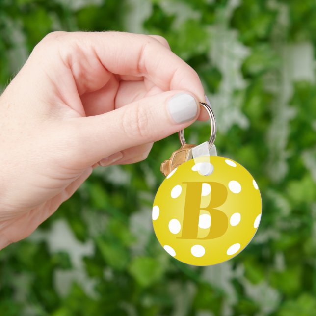 Personalized Yellow Pickleball Monogram Keychain (Hand)