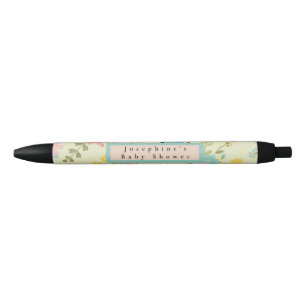 Personalized Yellow Pink Green Florals Black Ink Pen